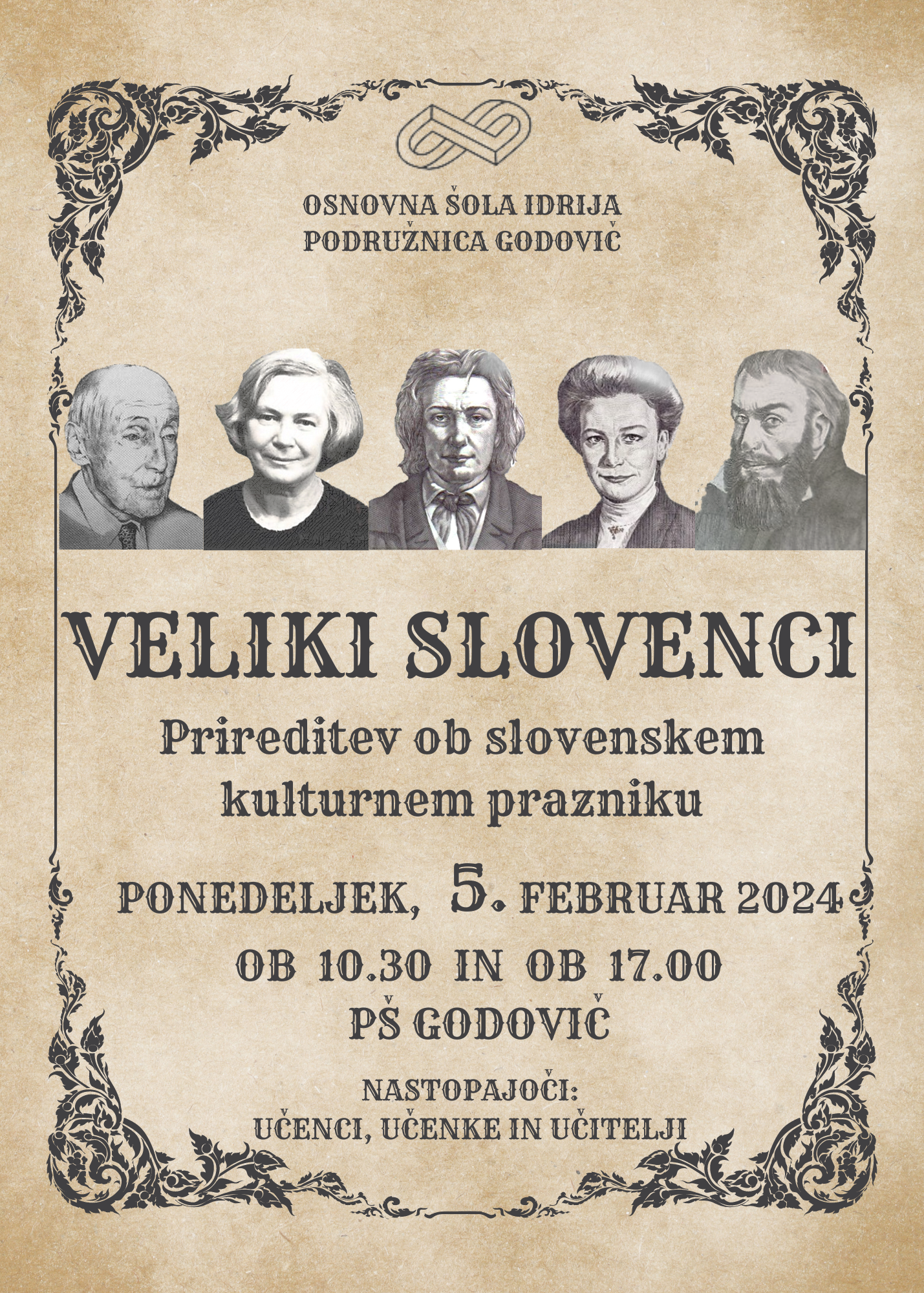 Vabilo na prireditev ob slovenskem kulturnem prazniku